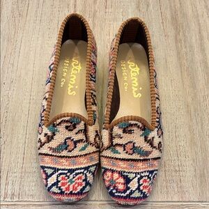 Artemis Design Co. Cream, Navy & Pink Floral Embroidered Flats